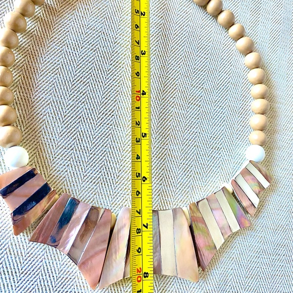 Vintage 1970’s/1980’s Abalone+Silver-tone Wood Beaded Statement Collar Necklace. - Picture 5 of 8